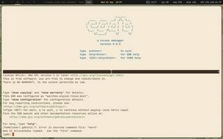 cgdb (GDB with a source window), running on Copal
