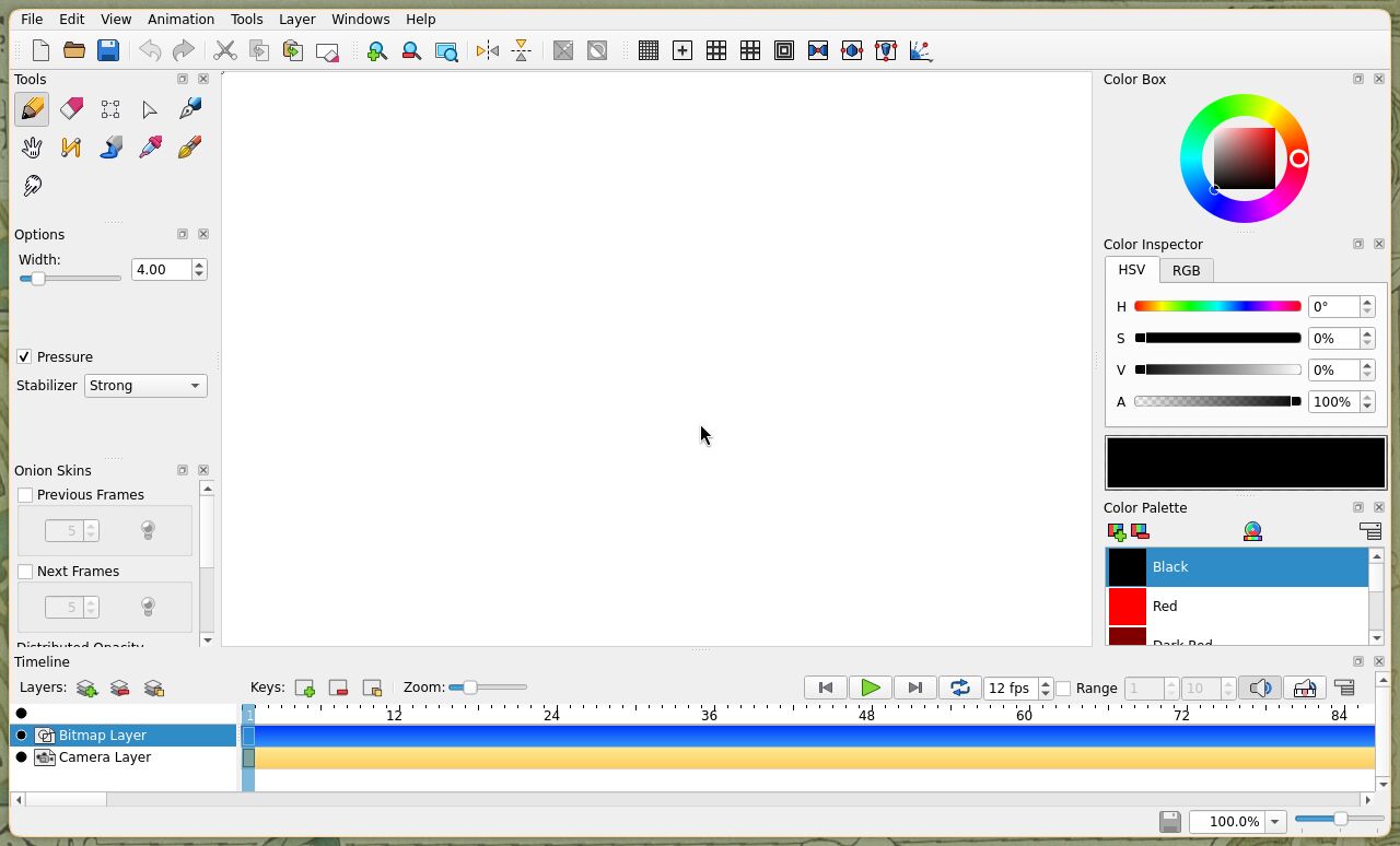 Pencil2D's main window with its timeline.